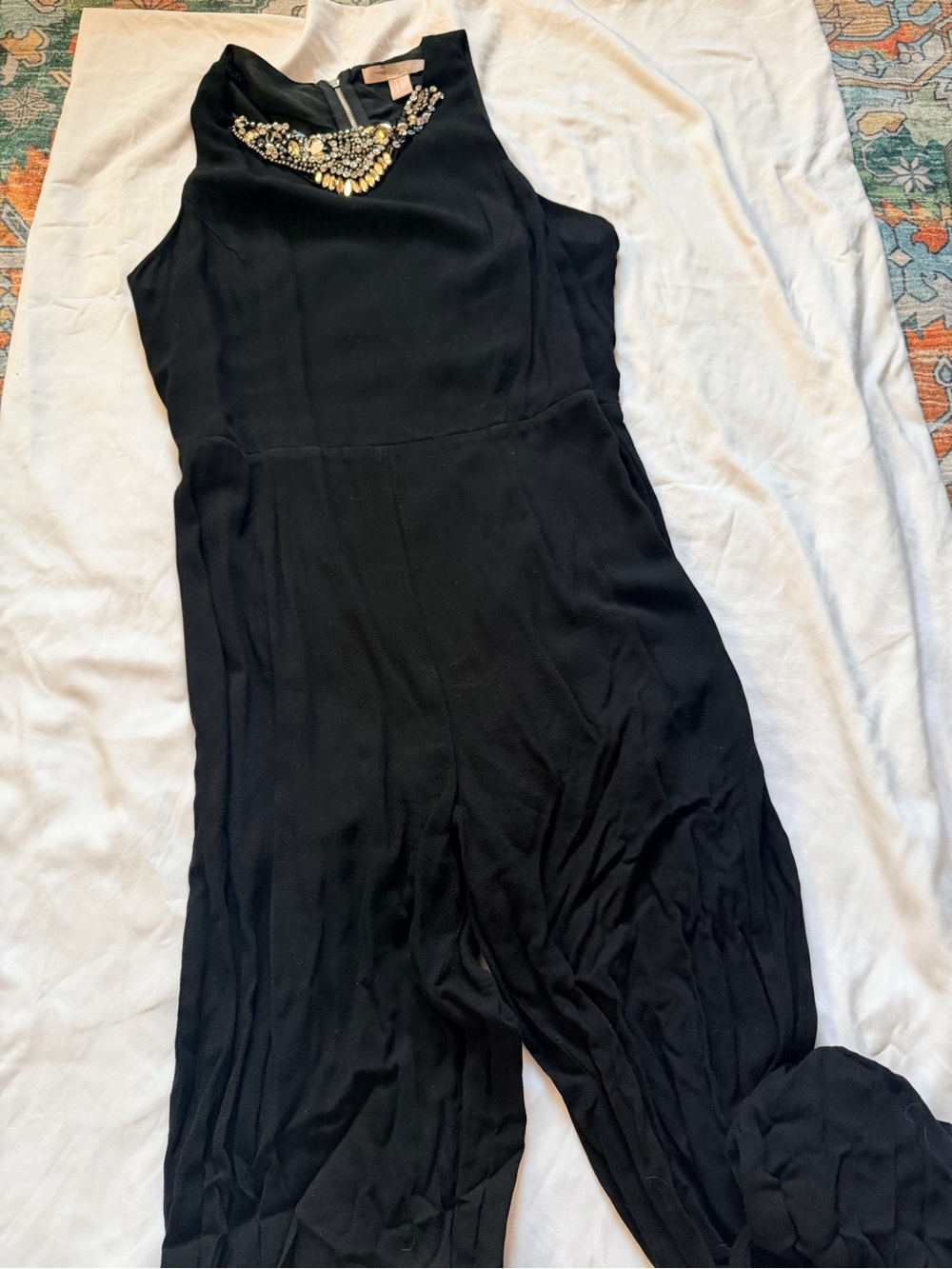 Forever 21 Black Sleeveless Jumpsuit with Beaded Neckline